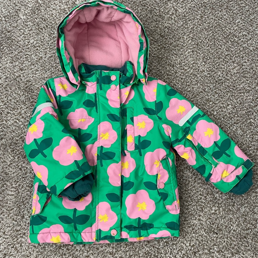 Mini Boden Pink and Green Floral Puffer Jacket - Picture 2 of 5